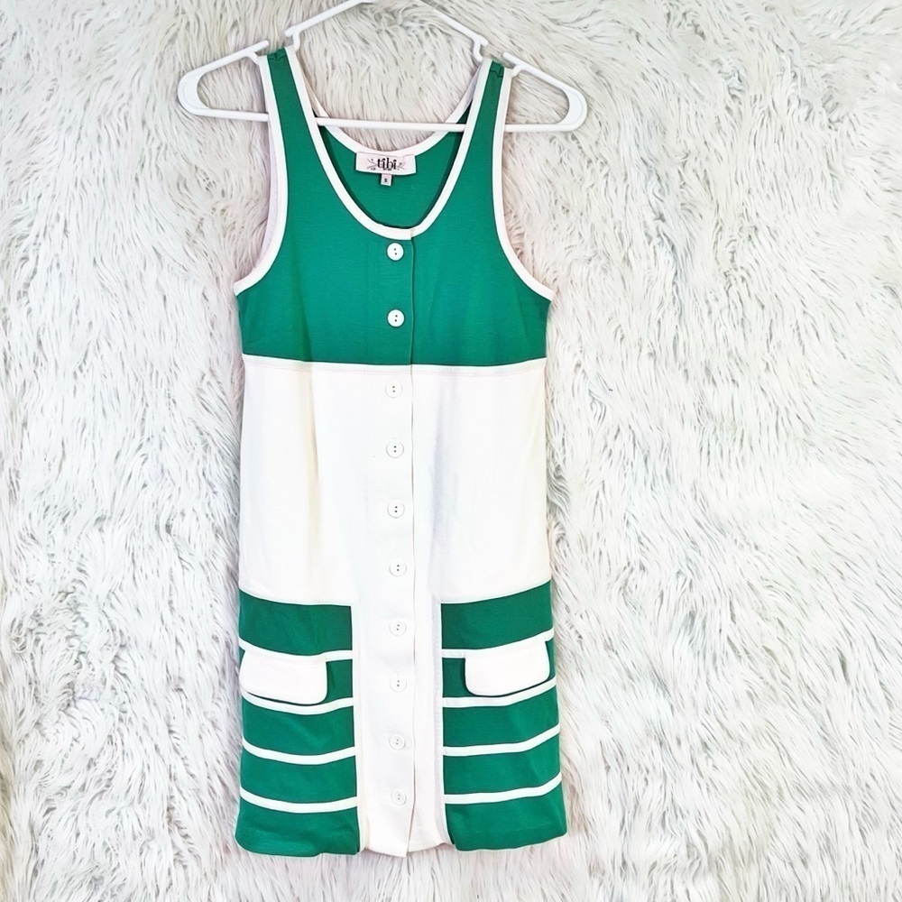 Tibi Vintage Green Colorblock Button-Down Dress Size S Sleeveles